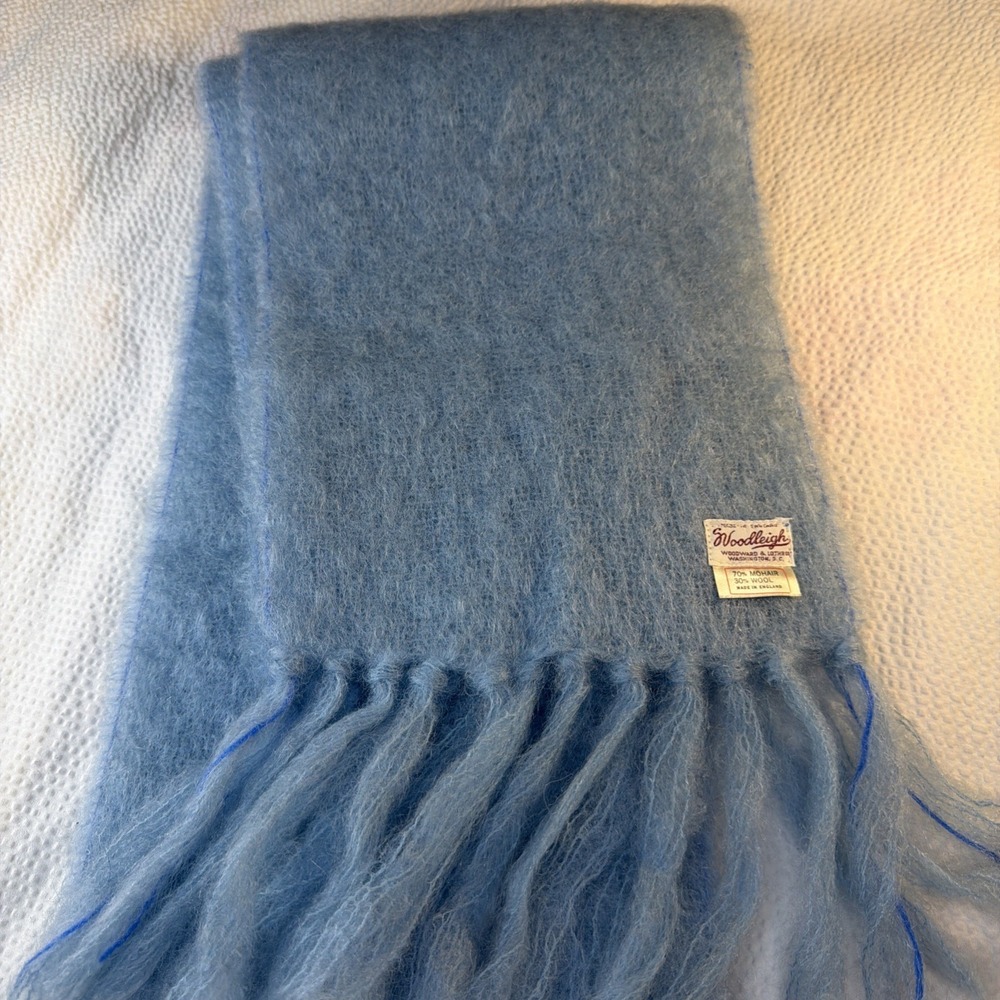 Woodleigh Woodward & Lothrop Mohair And Wool Light Blue Scarf